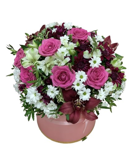 Коробка из орхидей, хризантем и роз (8)